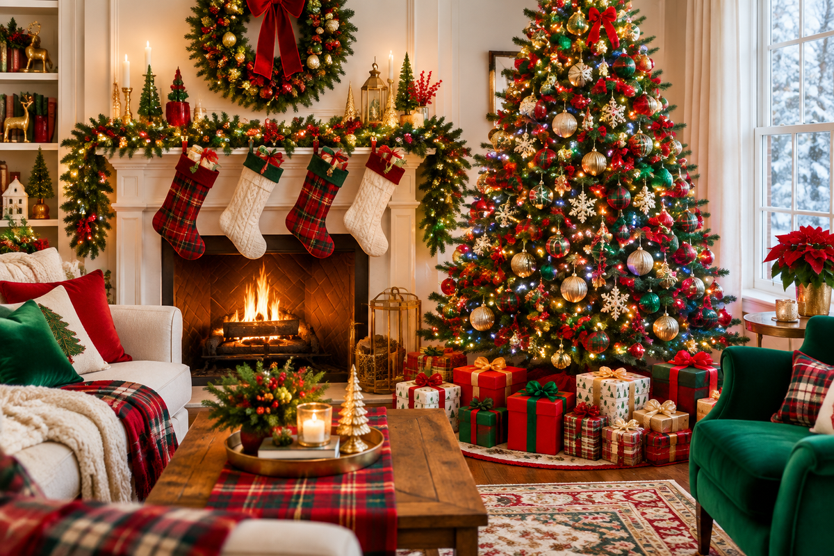 Colorful festive Christmas home décor