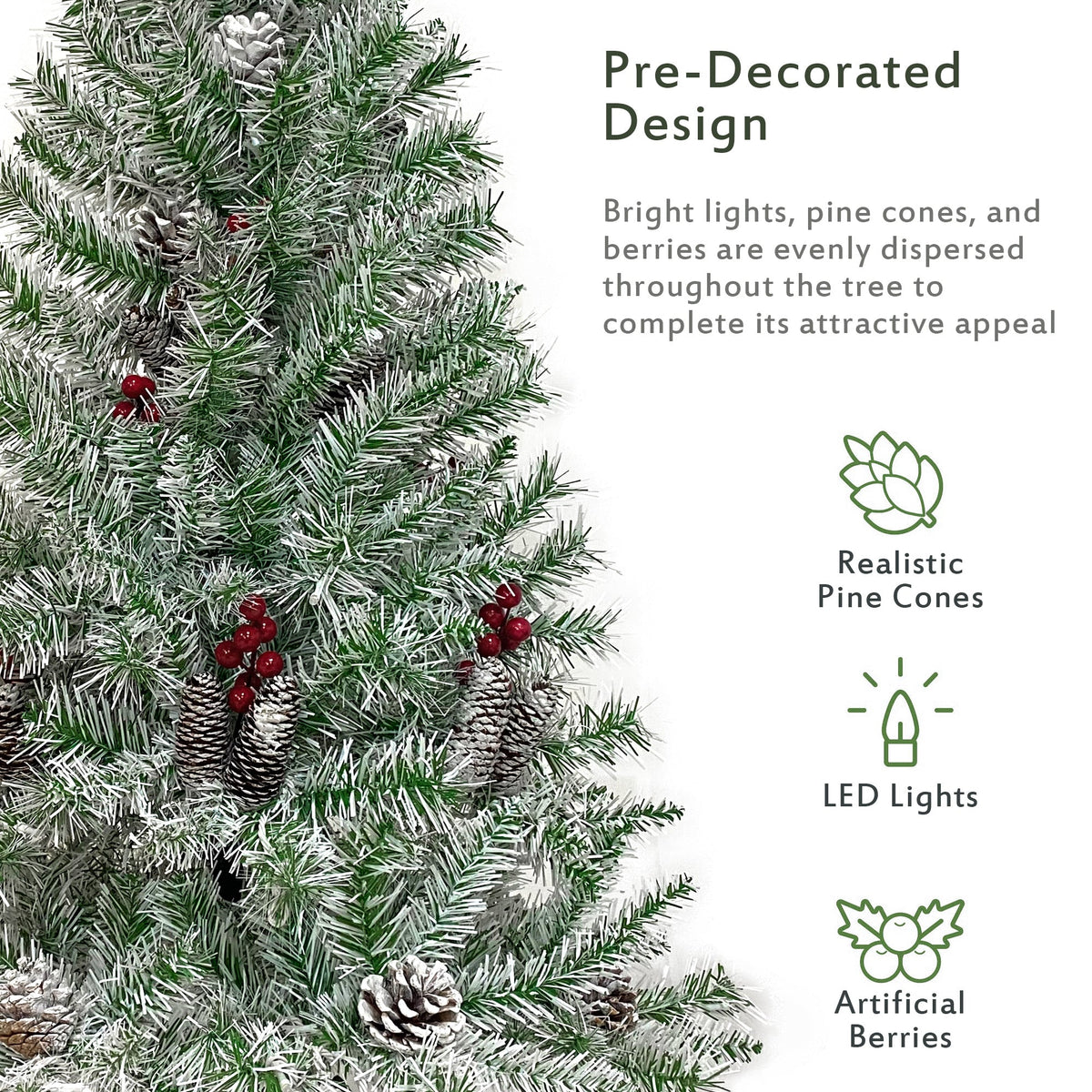 4-Piece Pre-Lit Christmas Décor Set with Wreath, Garland & Two Trees