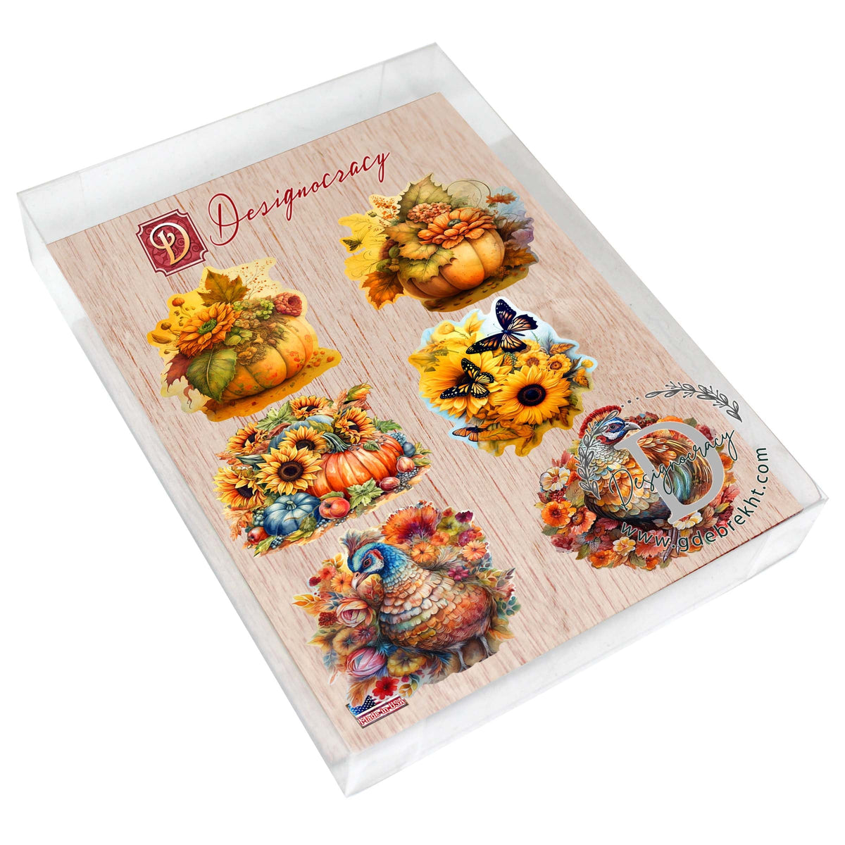 Happy Thanksgiving Decorative Eco Wood Magnets Set of 6 by G. Debrekht - Thanksgiving Decor - 8090018G-S6