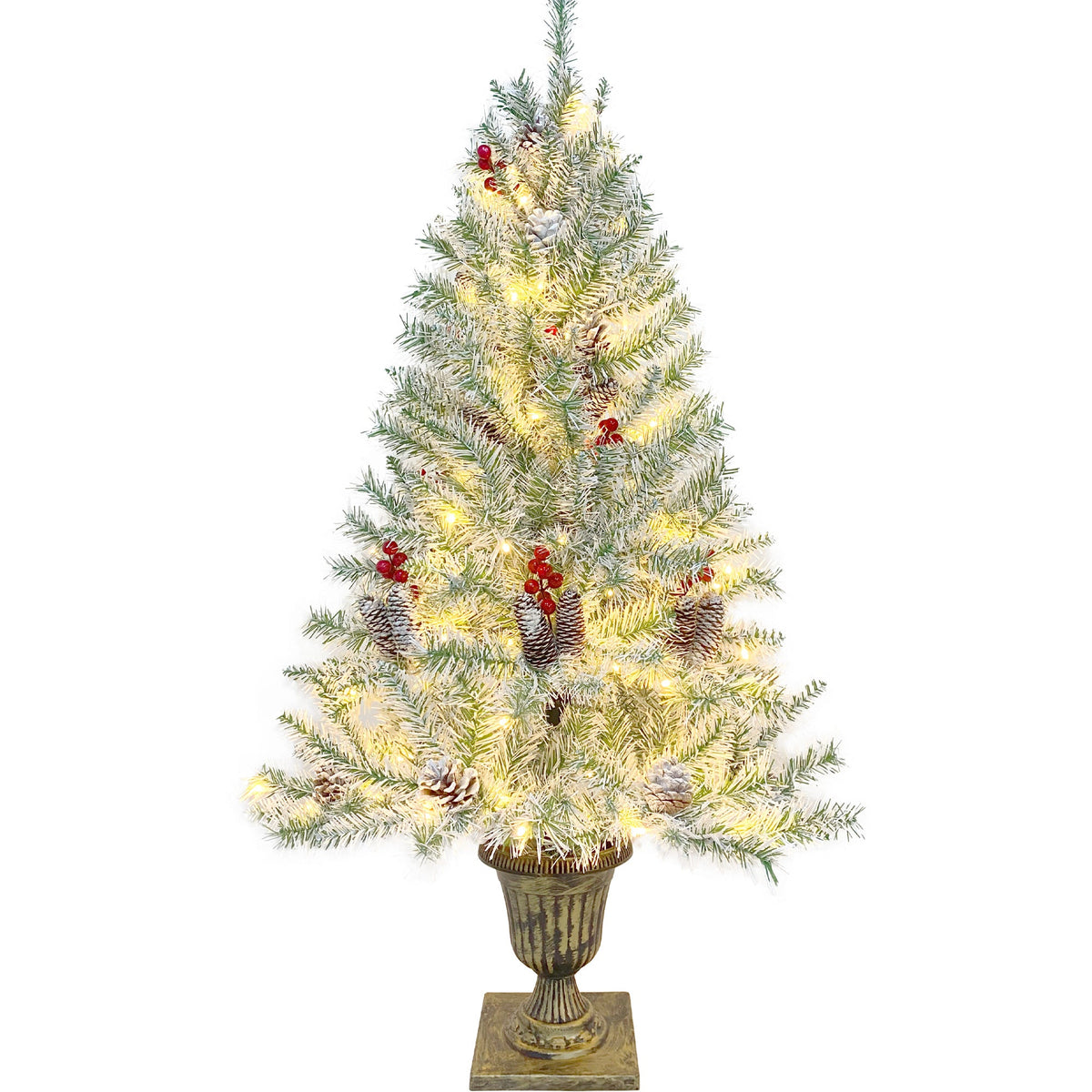 4-Piece Pre-Lit Christmas Décor Set with Wreath, Garland & Two Trees