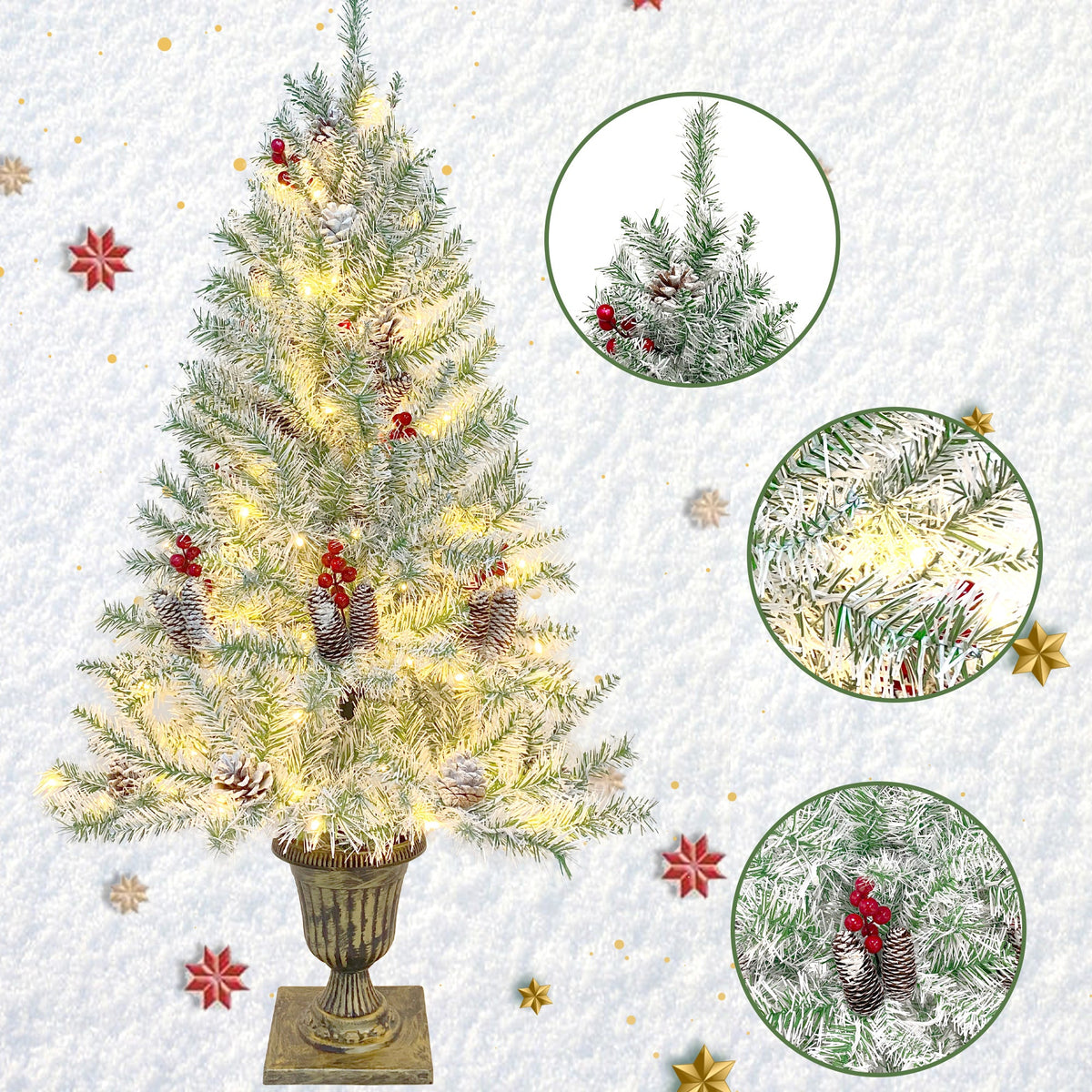 4-Piece Pre-Lit Christmas Décor Set with Wreath, Garland & Two Trees
