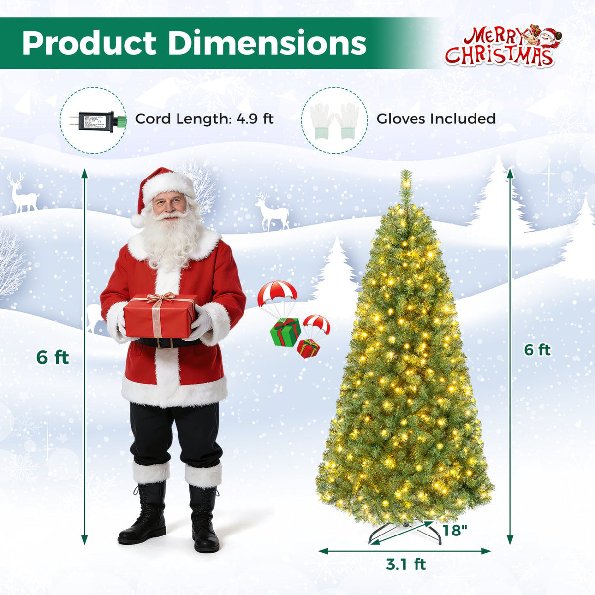 Pre-Lit Artificial Christmas Tree with Remote Control | 6, 7 & 8 Ft