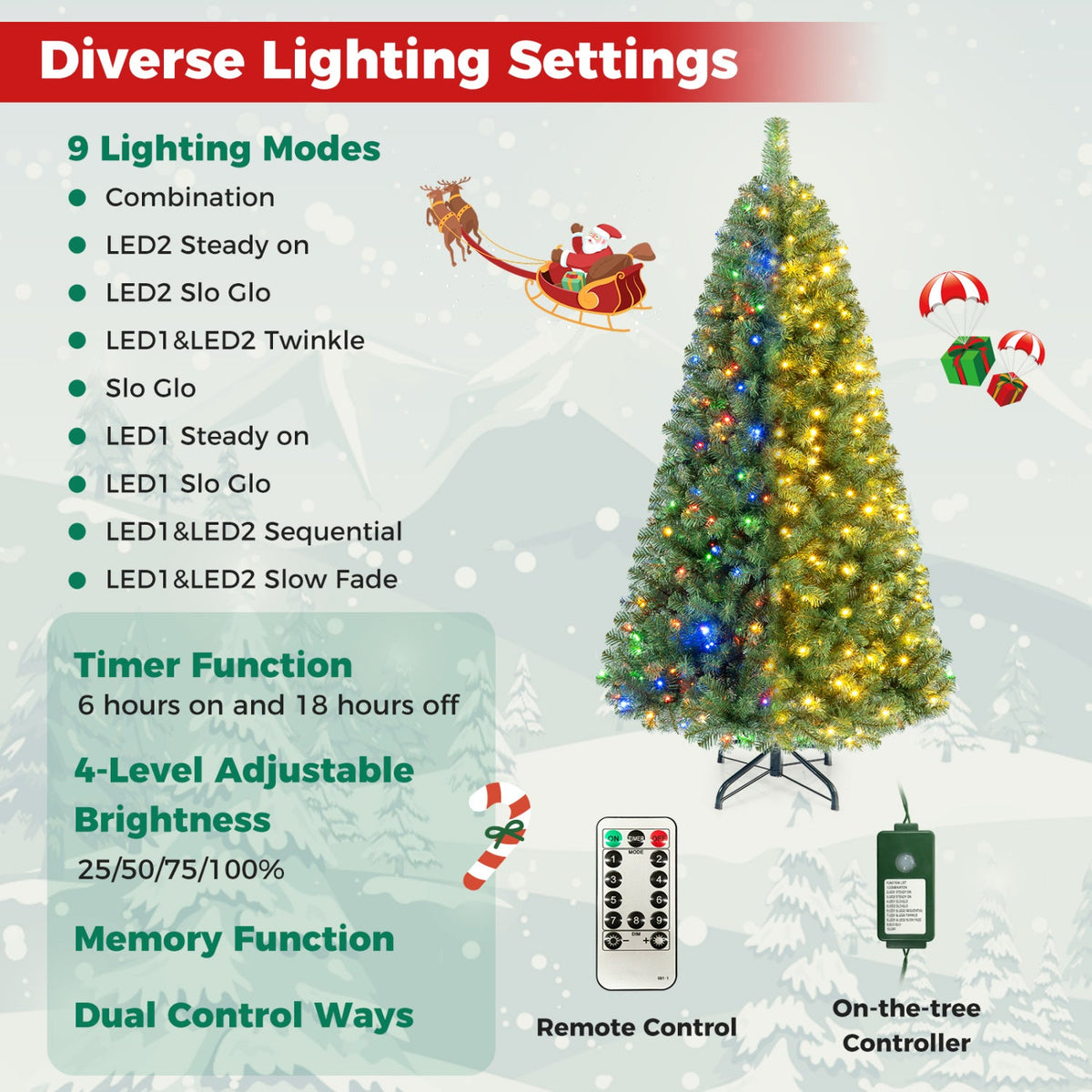 Pre-Lit Artificial Christmas Tree with Remote Control | 6, 7 & 8 Ft