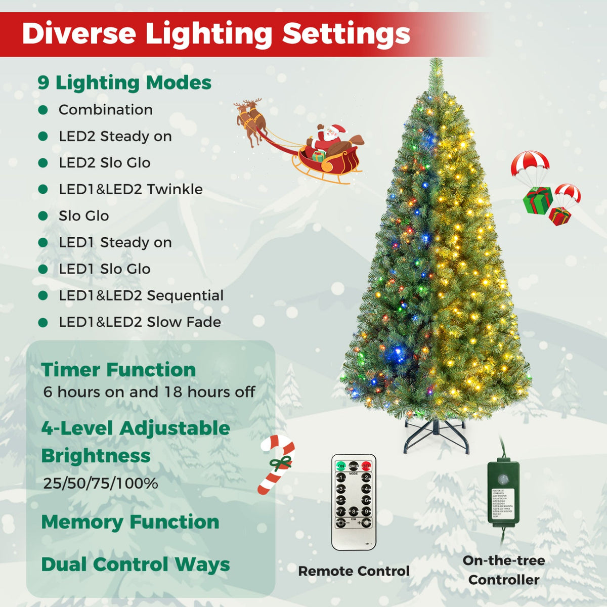 Pre-Lit Artificial Christmas Tree with Remote Control | 6, 7 & 8 Ft