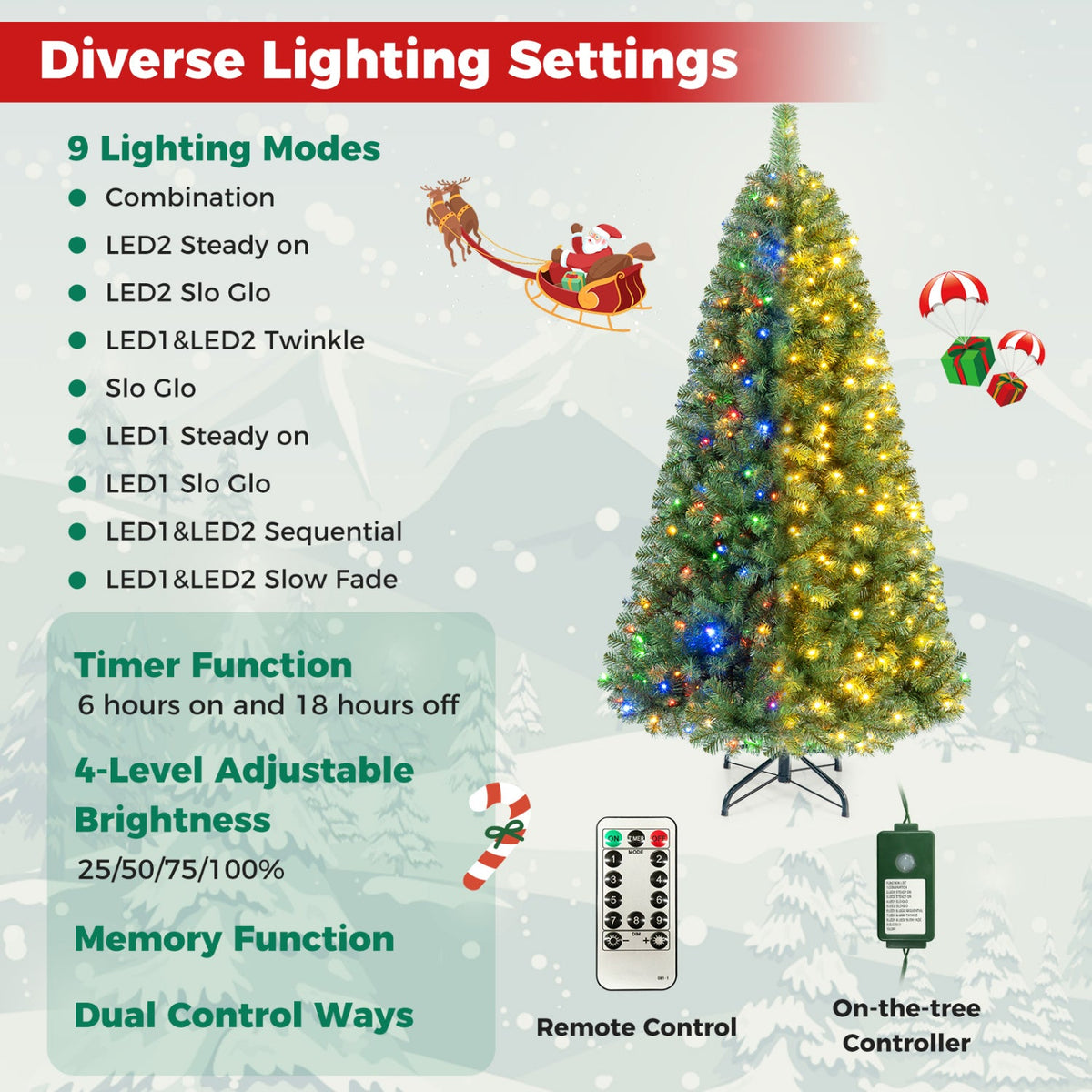 Pre-Lit Artificial Christmas Tree with Remote Control | 6, 7 & 8 Ft